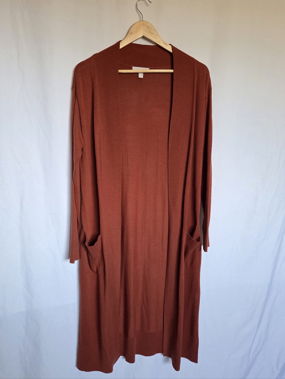 Chelsea28 Rust Open-Front Long Cardigan